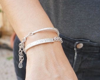 Bracciale a catena a cavo grosso con mezzo polsino martellato antico in argento, braccialetto a polsino a catena grosso delicato Boho impilabile, braccialetto a strati Boho