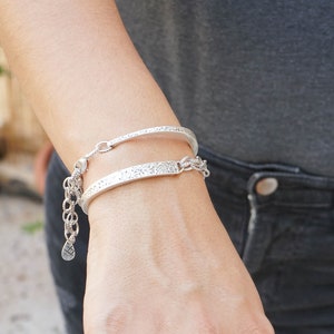 Silver Antique Hammered Half Cuff Chunky Cable Chain Bracelet, Stacking Bohemian Delicate Chunky Chain Cuff Bangle, Boho Layering bracelet