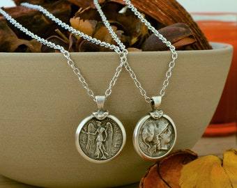 Replica of Alexander the Great Stater Coin Necklace, Nike & Athena Greek Goddesses, Medallion Necklace, Tribal Ethnic Layering Jewelry