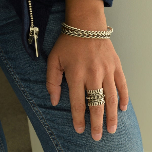 Long Antique Silver SHIELD/ARMOR Ring, Boho Silver Statement Ring, Antique Silver Large Long Adjustable Ring, Affordable Ring, Ring Candy