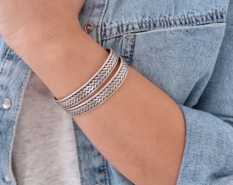 Antique Silver ENGRAVED WHEAT symbol cuff, Native American Style bracelet, Stacking Layers Boho Chunky Ethnic Tribal Jewellery, Gift for her