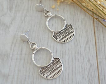 African Tuareg Shield Earrings, Silver dangle earrings, Bohemian Ethnic Tribal earrings, statement earrings, silver Tuareg jewelry