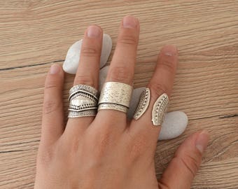 Bohemian Silver Engraved Shield Design Ring, Silver Statement ring, Bohemian Free People style inspired ring, US women Ring size 6-7.5