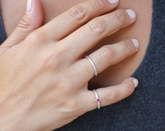 Tiny Silver RHOMBUS Band Pinky Ring, Red Ruby Enamel Solitaire Ring Bohemian Stacking Stackable Minimalist Dainty geometric ring US Size 4in