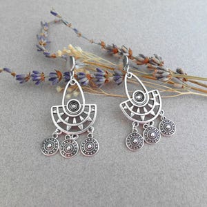 Silver Turkish Coin drop Earrings, Silver dangle earrings, Bohemian Ethnic Tribal earrings, free people style earrings, 925 silver jewelry