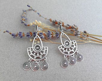 Silver Turkish Coin drop Earrings, Silver dangle earrings, Bohemian Ethnic Tribal earrings, free people style earrings, 925 silver jewelry