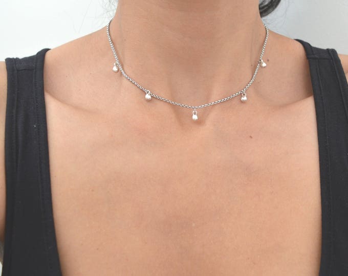 Silver chain choker, Tear drop necklace, Stainless Silver Chain Necklace, Boho Bohemian Delicate Contemporary Necklace, Contemporary jewelry