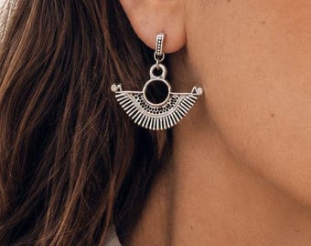 Silver Tuareg Shield Earrings: North African Geometric Earrings, Tribal Silver Dangle Earrings, Ethnic Statement Earrings, Boho Jewelry