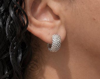 Textured Small Silver Hoops: Sculptural Crescent Hoop Earrings, Modern Statement Earrings, Organic Boho Jewelry