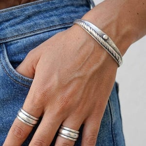 Silver Plated Twisted Cuff Bangle: Nepalese Inspired Bracelet, Stacking Layers
