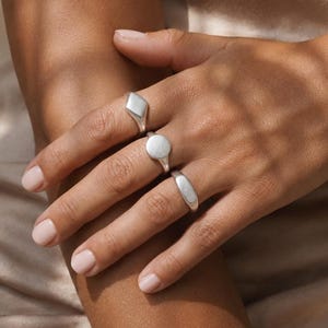 Silver Rhombus-Circle-Orthogonal Signet Ring: Adjustable Modern Geometric Ring, Sculptural Modern Festival Jewelry, Unique Minimalist Gift