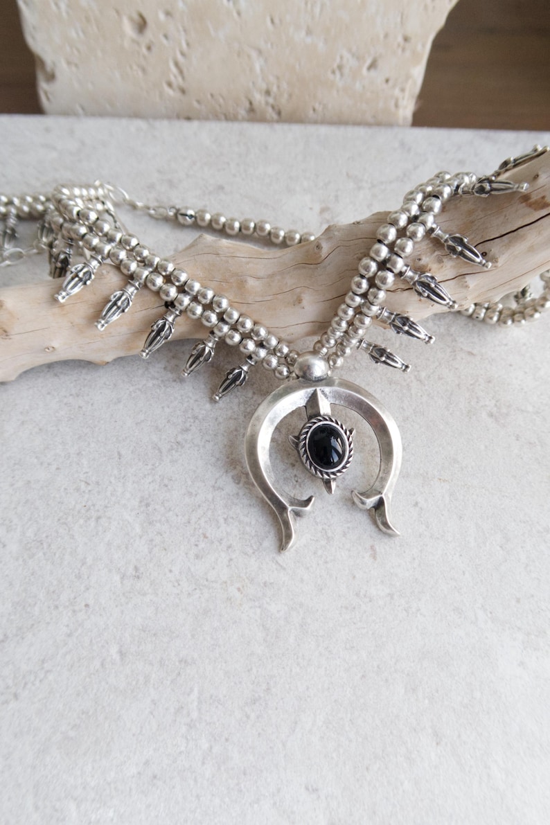 Half Moon Squash Blossom Necklace: Southwestern Statement Bohemian Festival Jewelry, Long Layering Necklace, Native-Inspired Design image 12