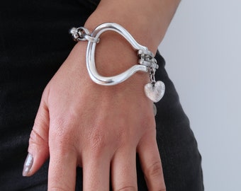 Chunky Single Silver Metal Stirrup Snaffle Bracelet, Love Modern Unique Unisex Rock Edgy Style Equestrian Statement Jewellery Gift for her