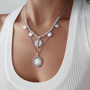 2er Set antike silber GEOMETRIC & COIN Halsketten, Stapel Charms, Boho Modern Minimal Schmuck, Geschenk für Sie Bild 10