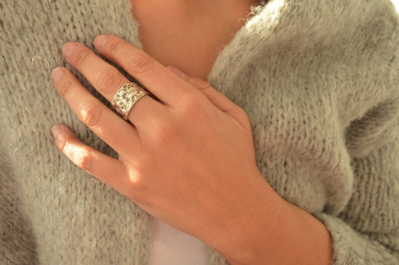 Boho Silver Modernist Ring Minimalist Silver Hammered Abstract Ring Unique Silver Affordable Ring Band Abstract Jewellery Ring Candy