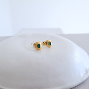 Gold Plated Free Form Organic Shape Earrings with White/Orange/Emerald Enamel, Dainty Ethnic Delicate Vintage Style Stud earrings, gift Emerald