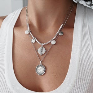 2er Set antike silber GEOMETRIC & COIN Halsketten, Stapel Charms, Boho Modern Minimal Schmuck, Geschenk für Sie Bild 4