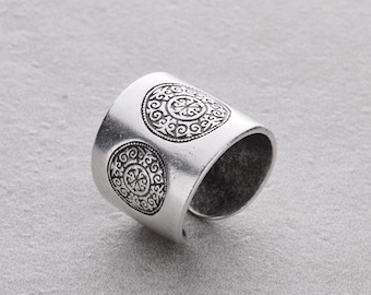 Engraved Mandala Silver Wide Band Ring: Adjustable Bohemian Ethnic Rings – Tribal & Cultural Designs, Bold Statement Jewelry for Men Women