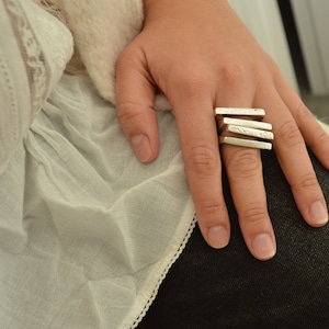 Antique Silver Two PARALLEL lines Ring, Unique Hammered abstract ring, Bohemian Silver Modernist Ring, Silver Band Jewelry,US Size 6.5-8inch