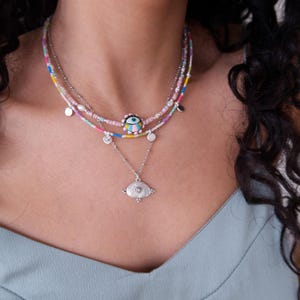 Silver Arabic Symbol Coin Pendant Medallion Necklace: Stainless Steel Chain, Ethnic Tribal Statement Jewelry, Vintage Inspired, Unique Gift image 5