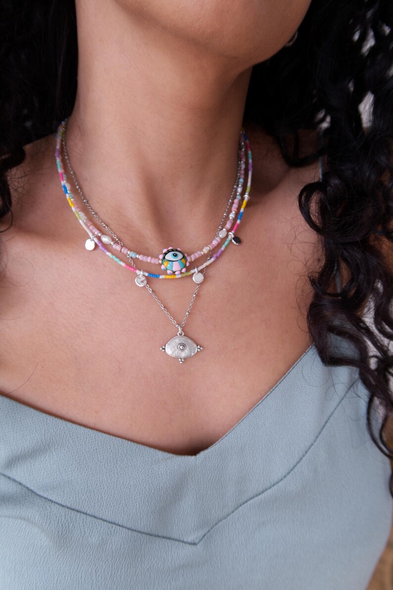 Silver Arabic Symbol Coin Pendant Medallion Necklace: Stainless Steel Chain, Ethnic Tribal Statement Jewelry, Vintage Inspired, Unique Gift image 5
