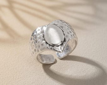 Silver Ethnic Heart Rhombus Statement Ring: Shield Minimalist Modern Ring, Pewter Ring, Gift for Her, Adjustable US 6-8 inch