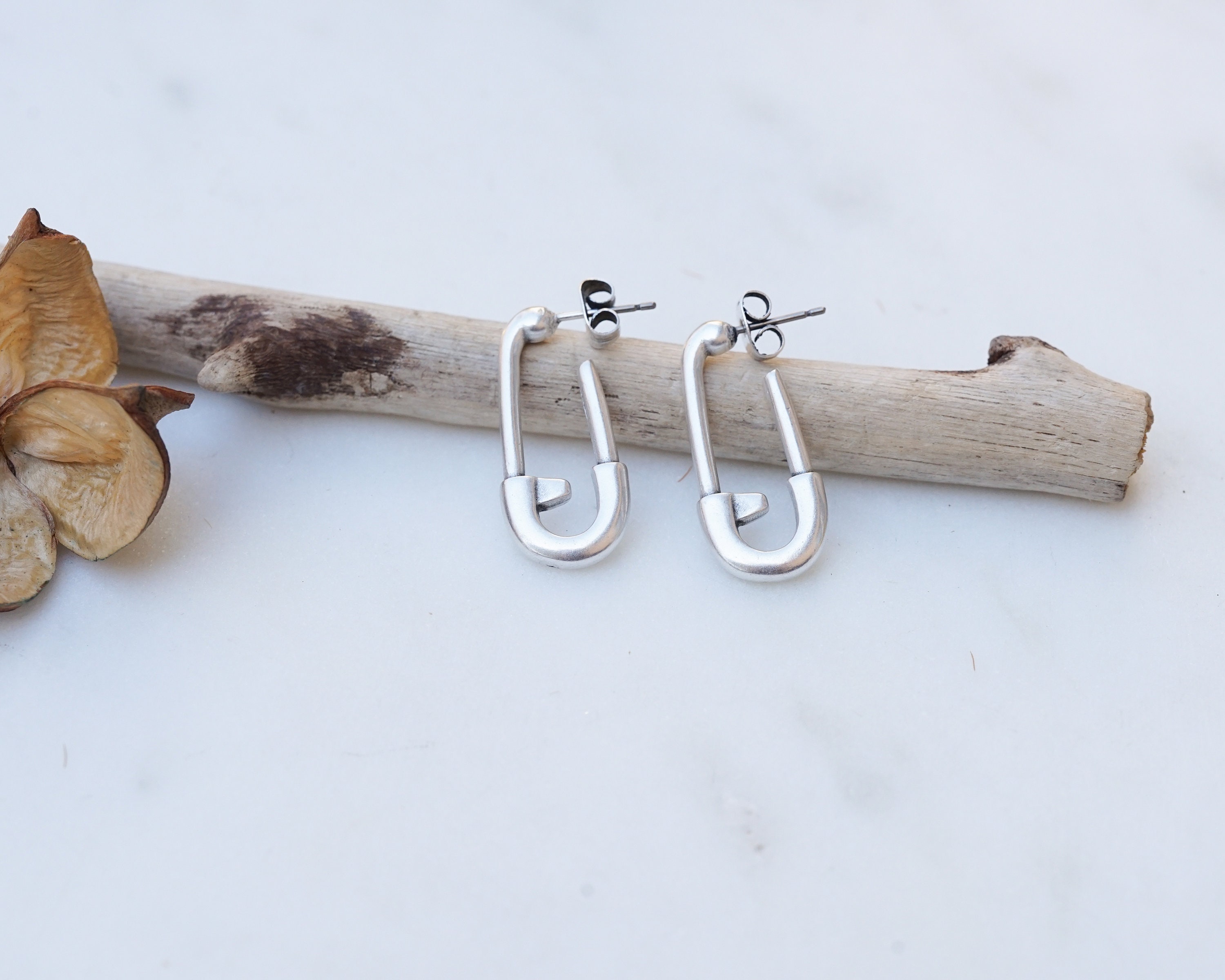 Silver Safety Pin Stud Earrings Large safety pin earrings Etsy