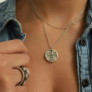 Collar con colgante de HÉRCULES y GRIFO de la antigua Grecia, medallón de moneda réplica, joyería de mitología étnica tribal, collar de monedas en capas