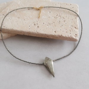 PYRITE Beaded Gemstone Necklace with Arrowhead Pendant, Bohemian Modern Delicate Punk Rock Style Semi-Precious Beads Jewellery, Gift for her image 1