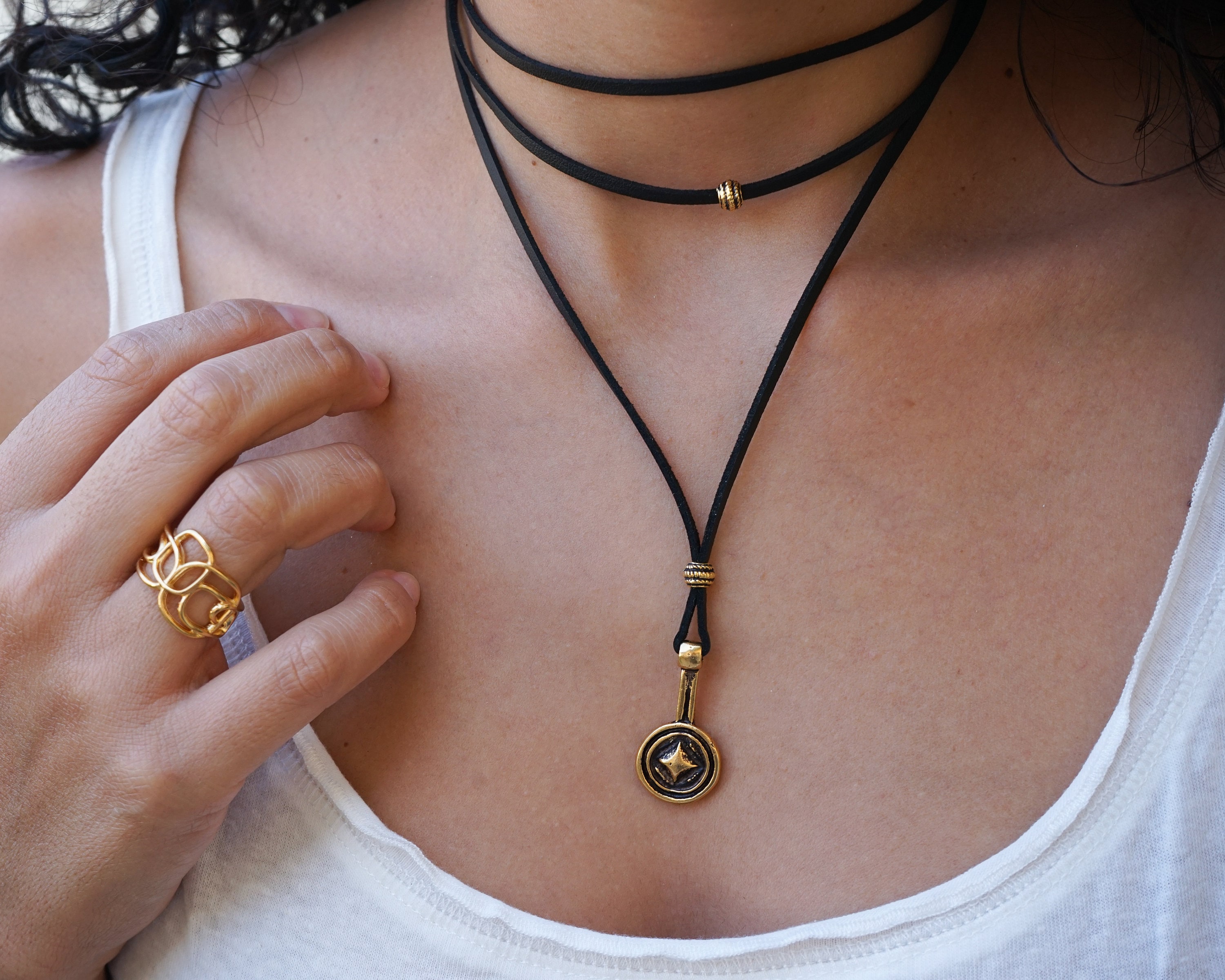 Leather and on sale gold choker