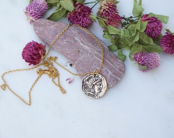 Gold Athena Coin Necklace: Greek Goddess Jewelry Replica, ancient symbol greek heritage cultural talisman jewelry, spiritual necklace women