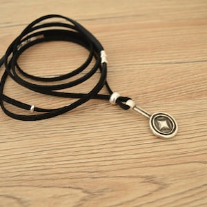 Black/Brown Leather Suede Wrap Choker Necklace, Leather Coin Pendant Necklace, Leather Wrap Choker, Wrap Necklace, Bohemian Silver Jewelry image 5