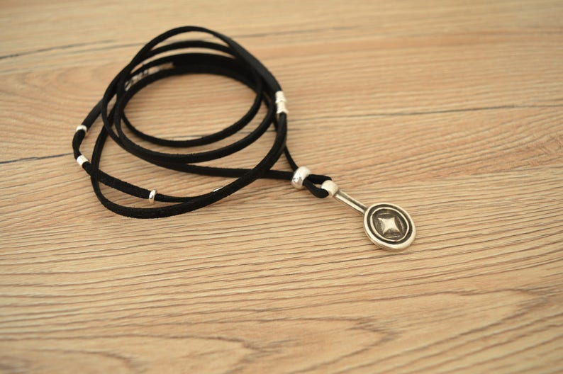 Black/Brown Leather Suede Wrap Choker Necklace, Leather Coin Pendant Necklace, Leather Wrap Choker, Wrap Necklace, Bohemian Silver Jewelry image 5