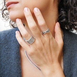 Bohemian Antique Silver PARALLEL Lines Ring, Unique abstract Ethnic Organic Affordable Unique Modern Ring, Band Jewelry US Size 6.5-7.5 inch image 9