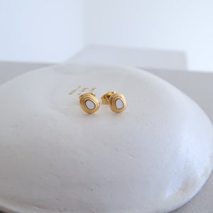 Gold Plated Free Form Organic Shape Earrings with White/Orange/Emerald Enamel, Dainty Ethnic Delicate Vintage Style Stud earrings, gift White