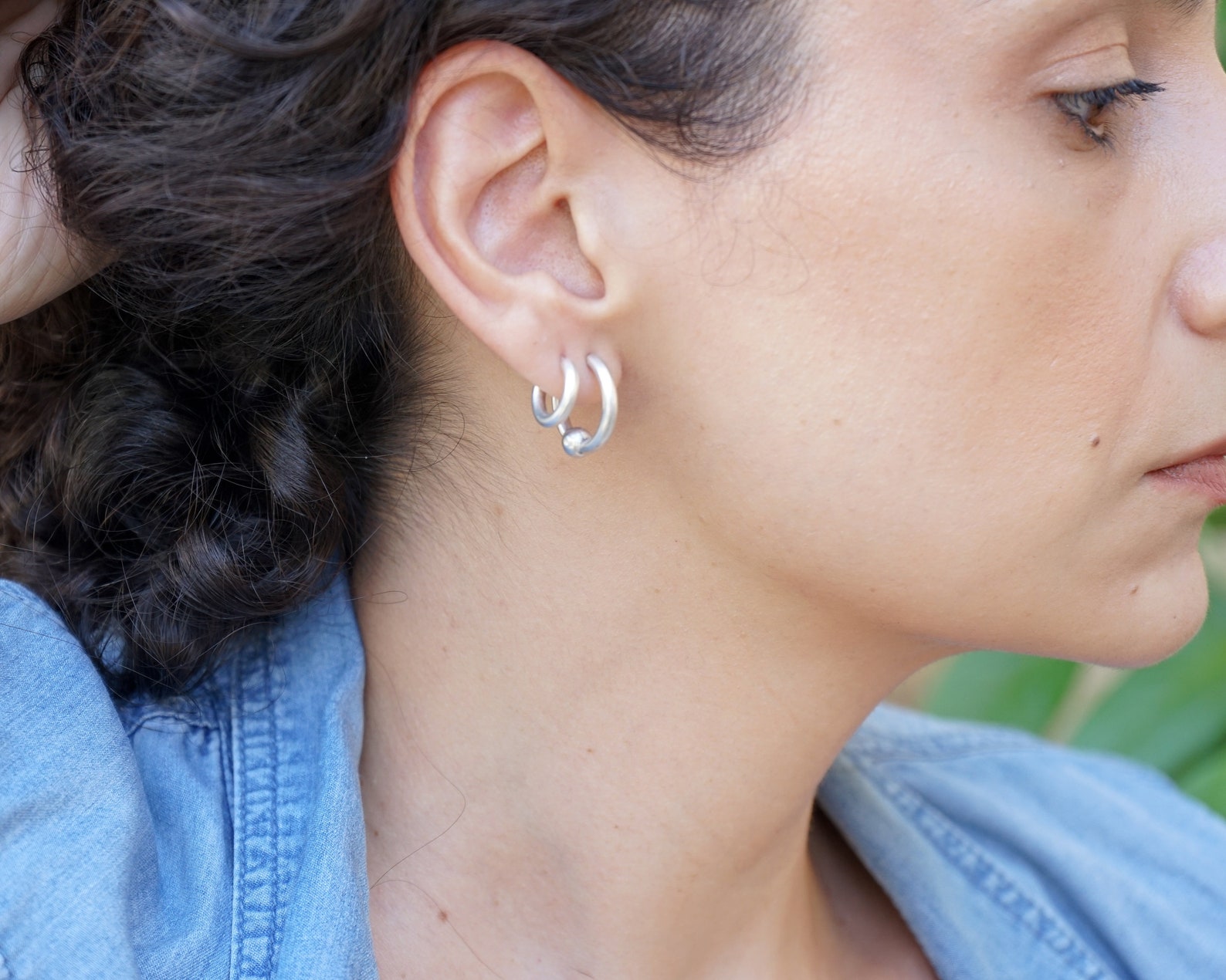 Silver Open Hoop Earrings with 1 Balls 3/4 Small Thick Etsy