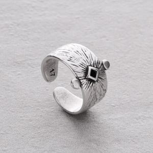 Silver Black/Turquoise Rhombus Ring: Bohemian Unique Ethnic Bold Statement jewelry handcrafted wt tribal inspiration, elevate your look