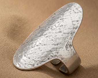 Large Organic Silver Statement Ring: Adjustable Textured Oval Ring, Modern Sculptural Ring, Bold Artisan Jewelry, Adjustable US 6-8 inch