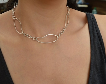 Antique Silver Thick Oval Chunky chain choker, Steel Chain Necklace, Punk Rock BikerStyle jewelry, Trace chain necklace, Cool gift for her