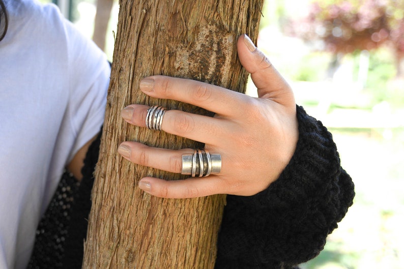 Minimalist Antique Silver ROPE Abstract Lines Ring, Boho Modernist Lines Rings, Silver Band Abstract Jewellery, Affordable Ring, Ring Party image 10