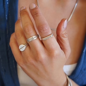 Silver COMPASS SYMBOLS Ring, Multi Arrows Ring, Stacking Unique Abstract Band Bohemian Modern Minimal Affordable Jewelry, US 10-11.5 inch