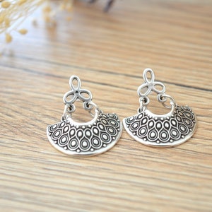 Antique silver dangling Greek Shield earrings, Silver half moon crescent earrings, Silver hemicycle dangle earrings,bohemian ethnic earrings image 6