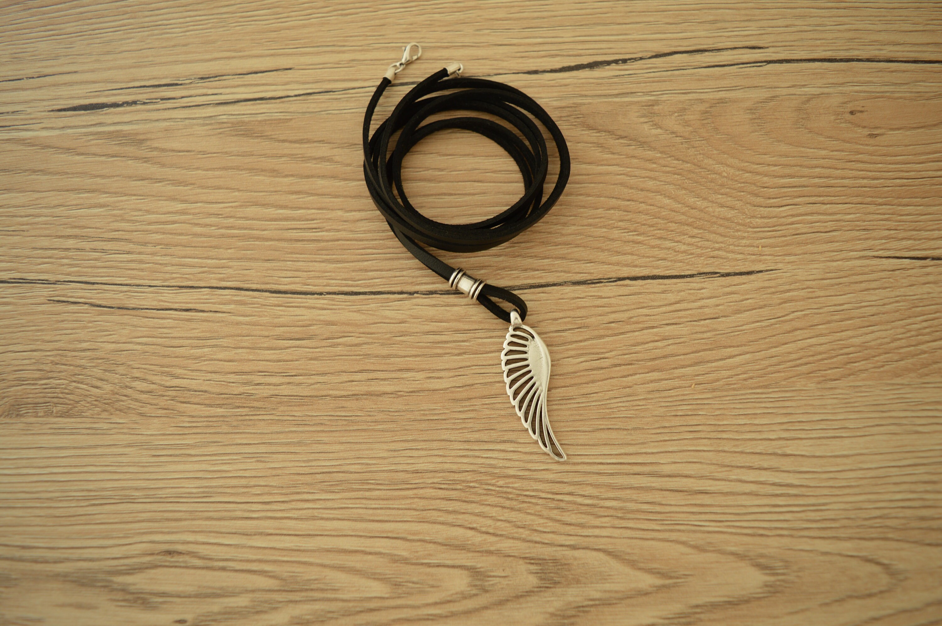 Wing Black Leather Choker Wrap Necklace Native American Navajo