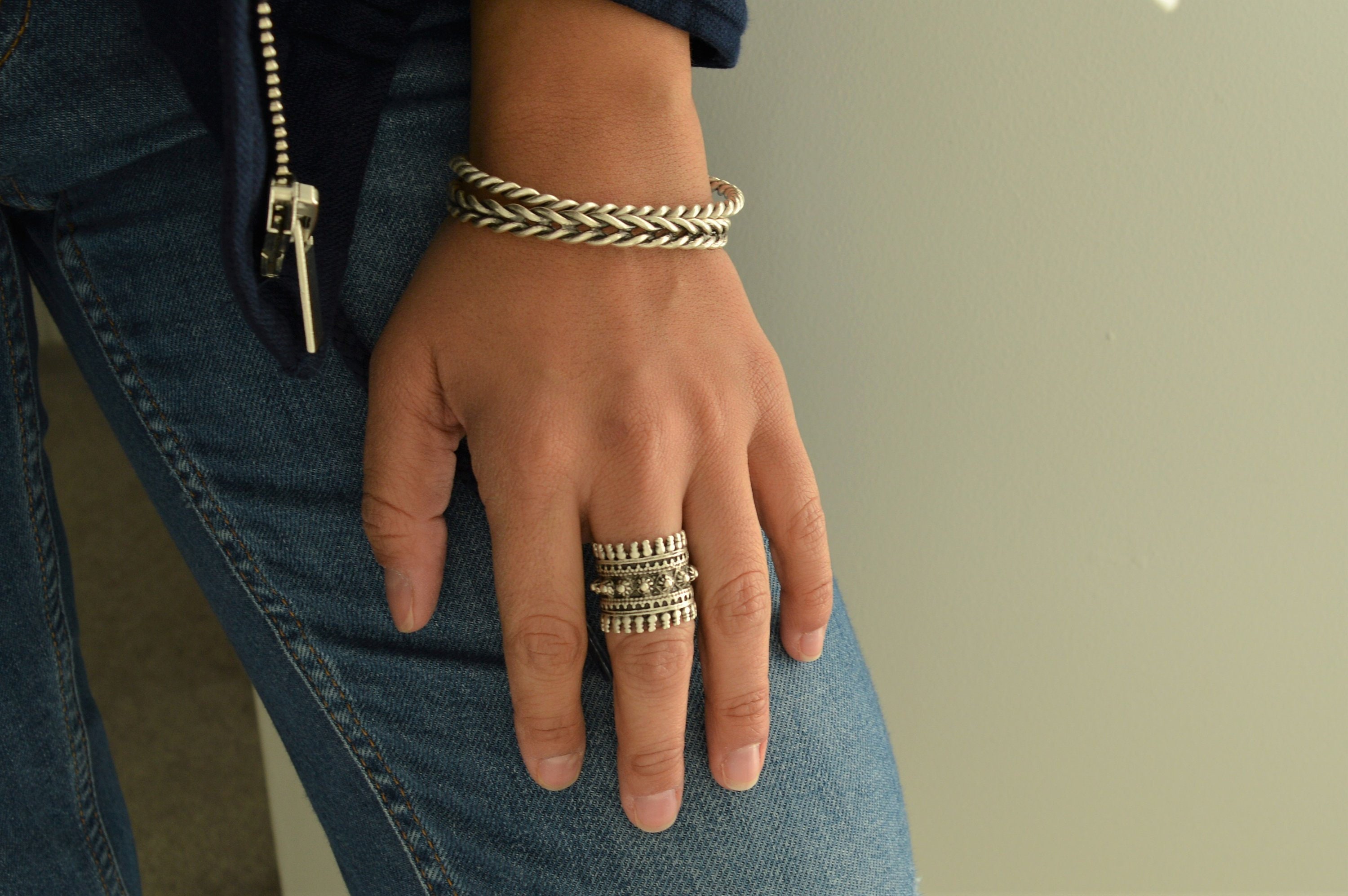 Antique Silver Shield Armor Ring: Adjustable Statement Ring