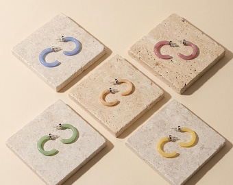 Pastel Acrylic Hoop Earrings: Lightweight Resin Hoops, Colorful Hoop Earrings, Blue/ Pink/ Green/ Yellow/ Beige, Modern Statement Earrings