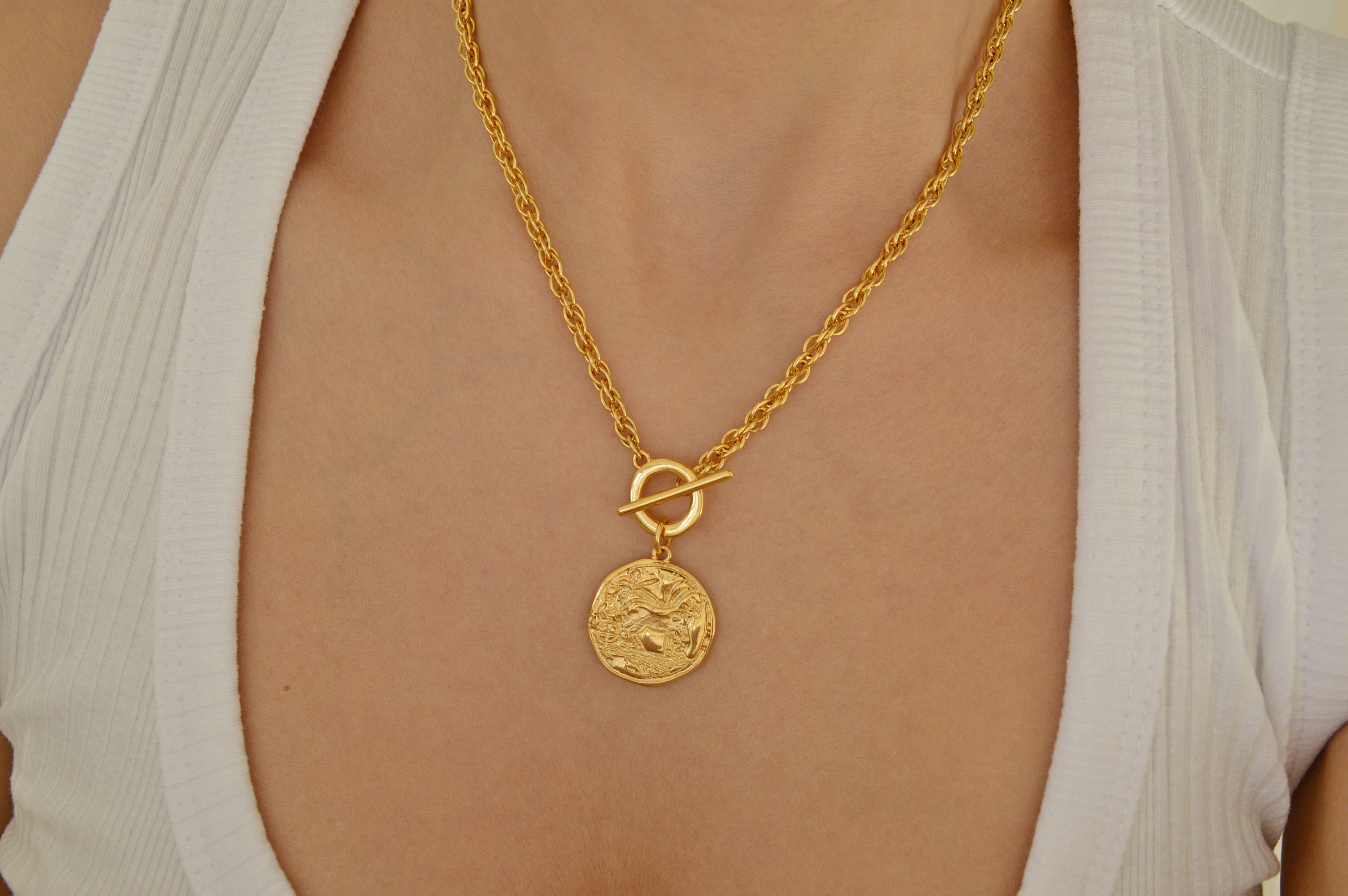 Gold Ancient stamp motif pendant necklace Stainless Steel Etsy