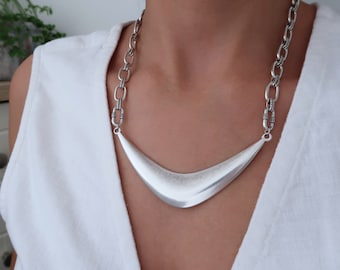 Silver V SHAPE Connector Necklace Torque Style Statement Collar, African Ethnic Moroccan Tribal Statement Choker Jewellery Mother's Day gift