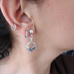 Silver Chandelier Earrings: Turkish Coin Drop, Bohemian Tribal Style