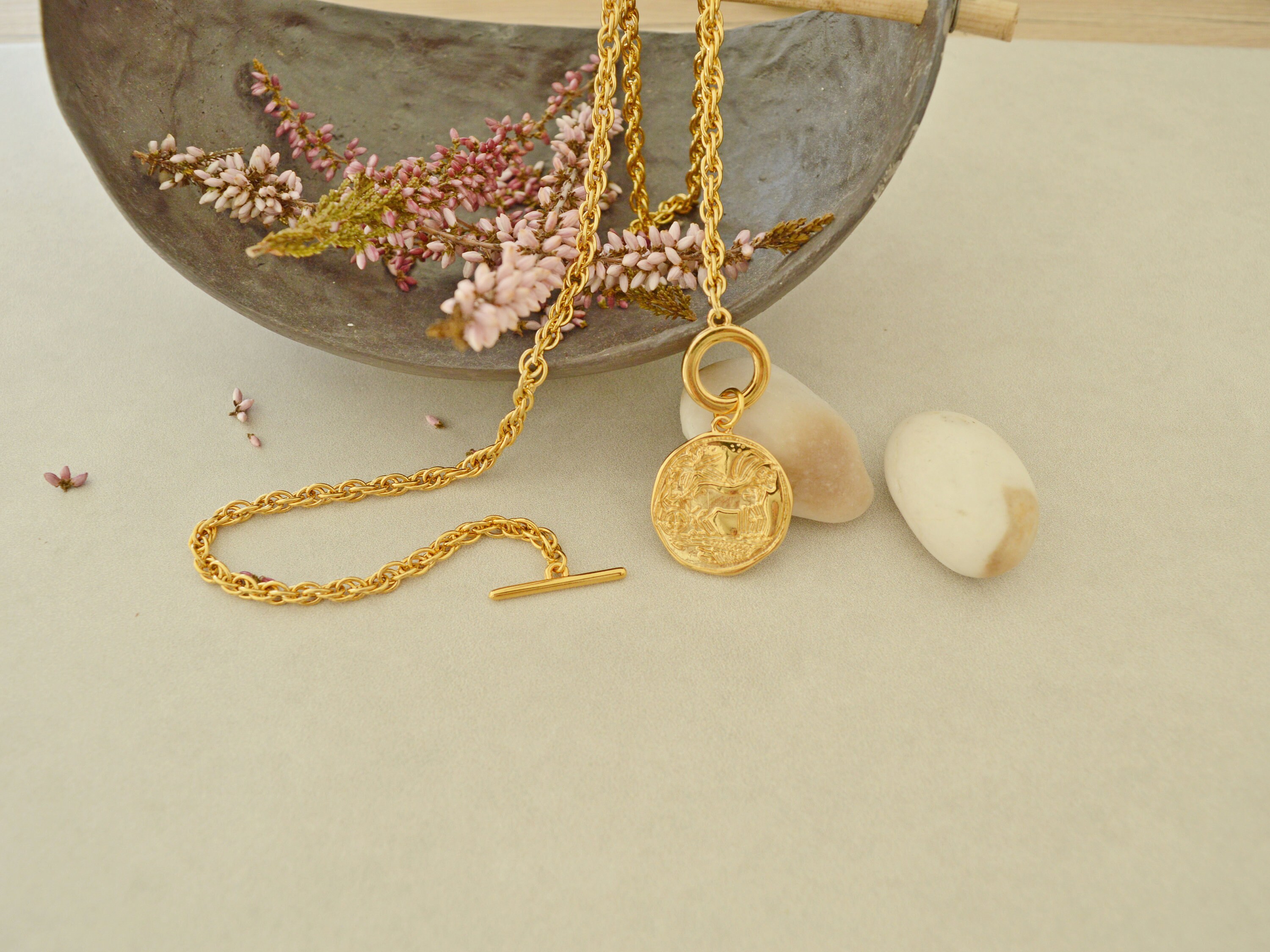 Gold Ancient stamp motif pendant necklace Stainless Steel Etsy