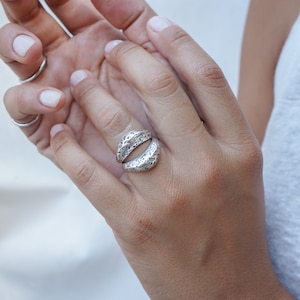 Antique Silver Soft Curve Ring, Organic Shape adjustable layer ring, Stacking delicate minimalist flowing design ring, Layered chic ring image 4